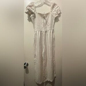 Abercrombie & Fitch Striped Short Sleeves Jumpsuit - Cream and Light Tan